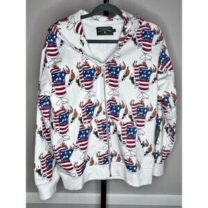 Denim Tears Firecracker Zip Hoodie White Graphic Flag Print Size Small NWT